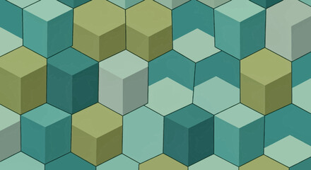 Obraz premium Abstract geometric pattern of cubes and hexagons in muted colors.