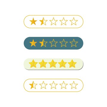 Star Rating Icons Set, One to Five Star Review Symbols for Feedback and Rating System