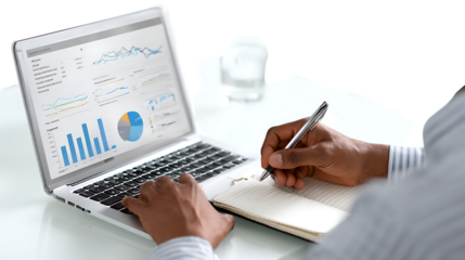 businessman working on laptop computer isolated on white background 