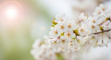 Obraz premium Delicate White Cherry Blossoms Bloom in Soft Spring Sunlight