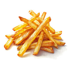 Watercolor vector illustration of French Fries, isolated on white background.