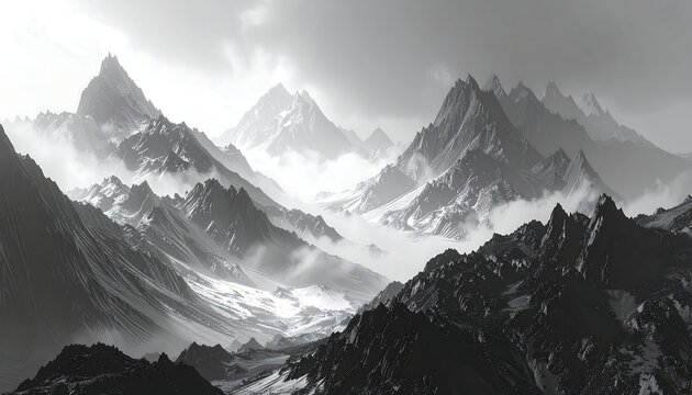 Gray mountains under a pale sky