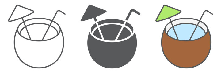 Coconut Cocktail icon, summer and beach, cocktail drink sign vector graphics, a linear icon on a white background, eps 10.