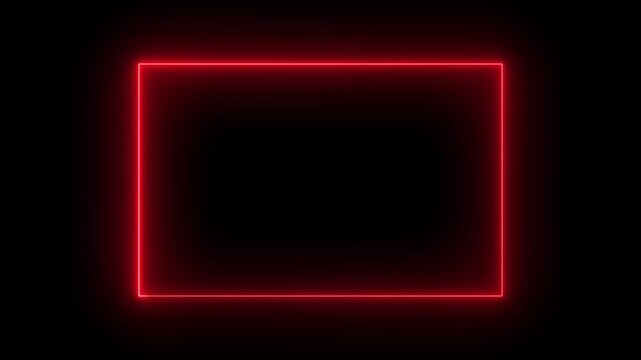 Glowing neon Red color picture frame rectangle animation icon. Minimal Animated Background Loop for YouTube and Presentations, rectangle picture frame with four tone neon color and black background.