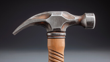 Metal hammer with wooden handle in realistic style in silver and brown used for construction