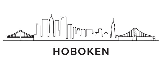 Obraz premium Hoboken, NJ Line Art skyline silhouette. Black Hoboken city design. with white background