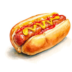 A watercolor painting of Hot Dog, vector illustration on white background.
