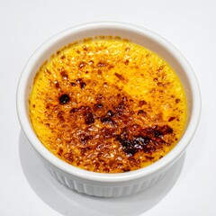 French Crème Brûlée with Caramelized Sugar Top Served in Ceramic Bowl for Premium Dessert Object and Luxury Food Concept