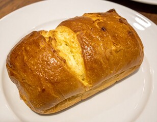 French Brioche Bread with Golden Crust and Soft Buttery Texture Served on White Plate for Premium Bakery Object and Gourmet Food Concept