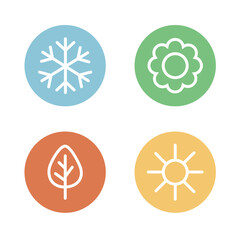 Seasonal icons representing winter, spring, summer, and autumn in a simple and colorful design. Vector illustration