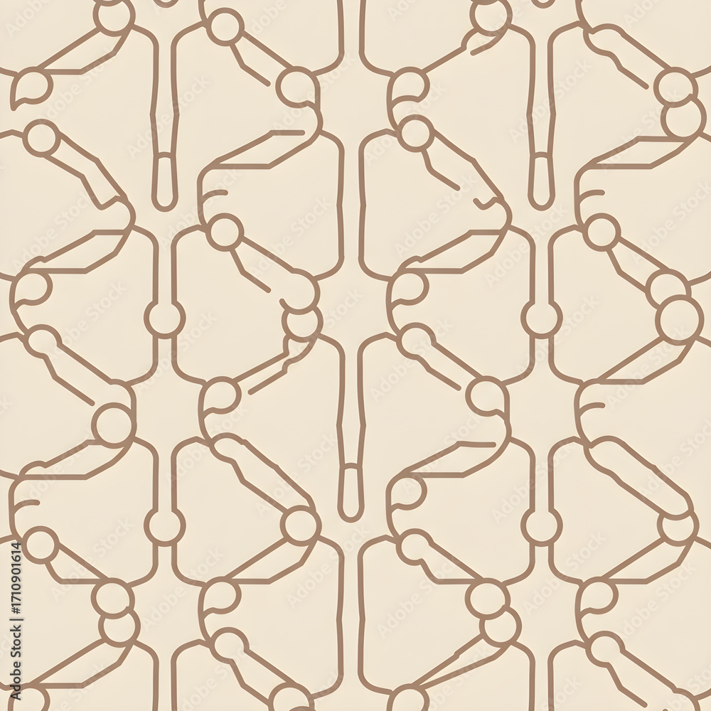 Poster a repeating geometric pattern with a beige background and a brown outline.