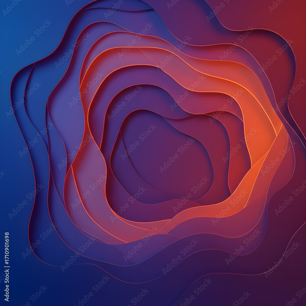 Poster abstract layered paper cut-out effect with vibrant orange and deep blue gradients creating a sense o