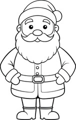 Black and white cartoon line art illustration of Santa Claus