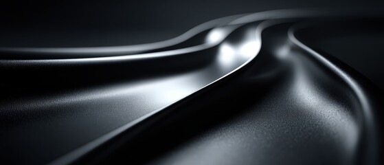 Black Friday chrome ribbons: black-on-black scene with metallic ribbon arcs catching glints, elegant negative space, subtle fog, hero background for luxury promos 