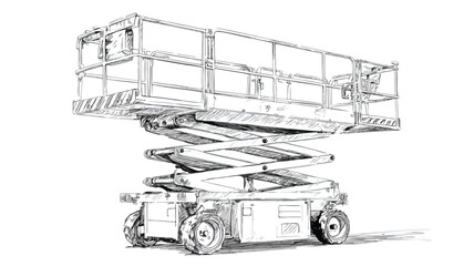 Professional Sketch of Scissor Lift Platform with Safety Rails for Construction Sites