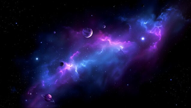 Mystical space scene with vibrant nebula and planets illustration - Powered by Adobe