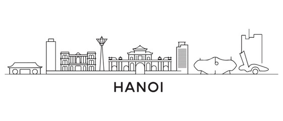 Hanoi Line Art skyline silhouette. Landscape Hanoi, Vietnam. with white background