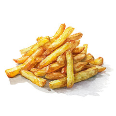 Watercolor vector illustration of French Fries, isolated on white background.