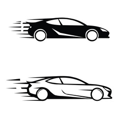 Sleek silhouette of two supercars in motion dynamic speed lines representing velocity and power