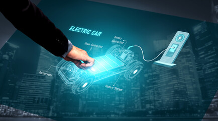 Structure of electric car showing battery system, traction motor, control units, and charging station for understanding EV functionality and energy flow Vouch