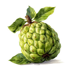 Obraz premium Custard Apple, watercolor painting, vector illustration, isolated on a white background.