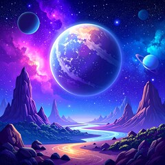 Cosmic landscape with planet