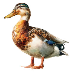 Watercolor vector illustration of Duck, isolated on white background.
