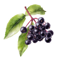Elderberry in watercolor style, vector illustration, isolated on white background.