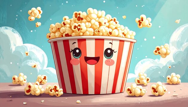 Cute popcorn in a striped container