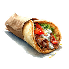 Gyro, watercolor painting, vector illustration, isolated on a white background.