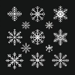 Minimal snowflake vector set, clean geometric, editable strokes,