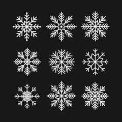 Minimal snowflake vector set, geometric, editable stroke, neutral monochrome, 