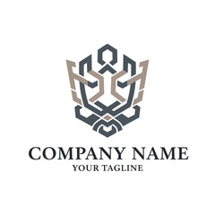 Modern geometric crest logo featuring a stylized, symmetrical animal face, suitable for a corporate brand identity.