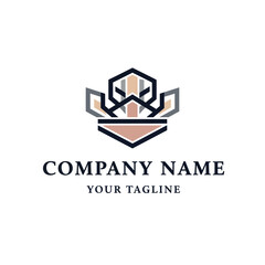 Elegant logo design with geometric shapes resembling a crown.