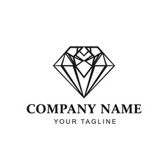 Naklejka premium A modern, minimalist logo design featuring a geometric, black line art diamond icon with placeholder text for a company name and tagline.