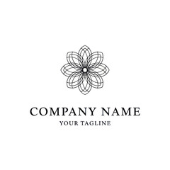 Elegant floral logo design, minimalist black lines, company branding, tagline included.