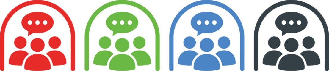 Fototapeta premium Four color variations of a group discussion icon