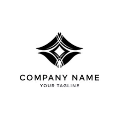 A modern, minimalist black logo featuring an abstract, symmetrical diamond shape with elegant, curved, wing-like forms.