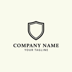 Elegant shield logo design, company branding, minimalist style, black and white.