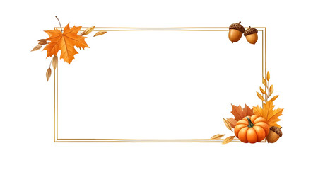 Stylish Thanksgiving border featuring orange pumpkins and seasonal leaves, ideal for advertising, social media, and design projects. Horizontal format graphic resource