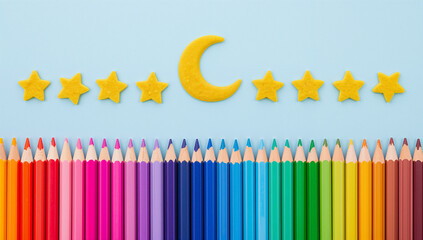 Yellow moon stars colored pencils yellow stars rainbow colors