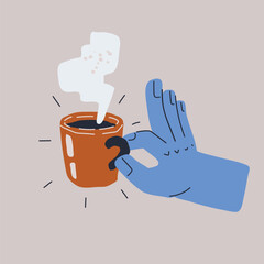 Cartoon vector illustration of a hand holding a cup of coffee