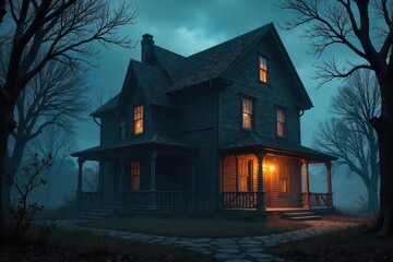 A terrifyingly realistic scream house, complete with cobwebs, broken windows, and ominous shadows Perfect for Halloween, horror, or spooky themed projects , gothic, death, supernatural