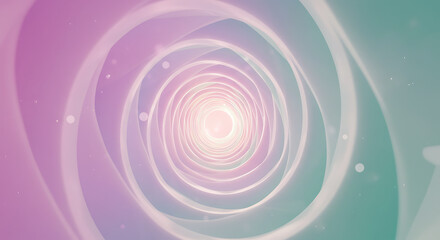 Abstract glowing tunnel with swirling iridescent patterns, blending soft pink and tranquil teal, creating a mesmerizing visual effect for digital backgrounds and motion graphics