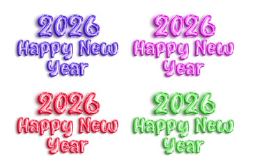 Set of Colorful Balloon 2026 Happy New Year Celebration Typography Isolated PNG Transparent Background