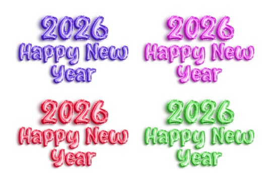 Set of Colorful Balloon 2026 Happy New Year Celebration Typography Isolated PNG Transparent Background - Powered by Adobe