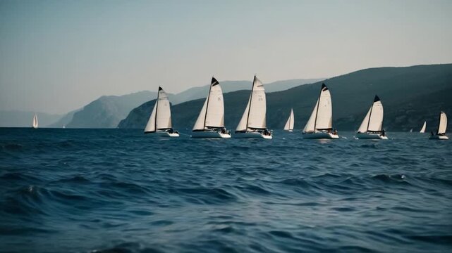Sailboats on calm waters, perfect for boating or nautical theme