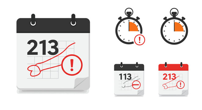 Calendar and stopwatch icons with alert symbols for time management