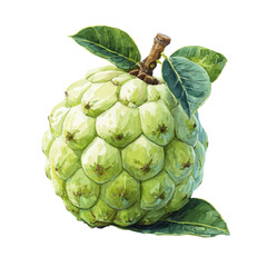 Fototapeta premium A watercolor painting of Custard Apple, vector illustration on white background.