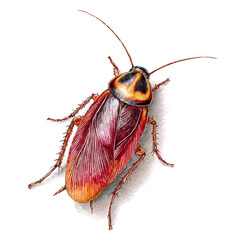 Watercolor vector illustration of Cockroach, isolated on white background.